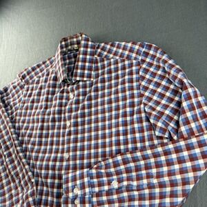 State and Liberty Shirt Men's M Red White Blue Checkered Plaid Dress Stretch